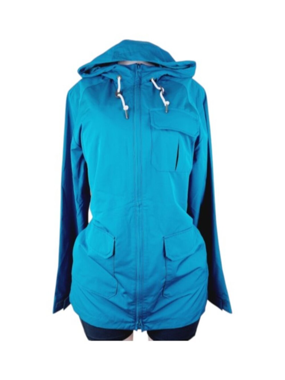 Land's End Women's Blue Triple Patch Pocket Hooded Rain Jacket Size S